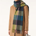 100% Lambswool Wide Scarf Soft Unisex Winter Wrap Heritage of Scotland - KIRKSTALL CHECK GREEN - Heritage Of Scotland -