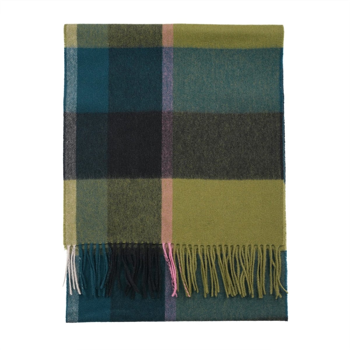 100% Lambswool Wide Scarf Soft Unisex Winter Wrap Heritage of Scotland - KIRKSTALL CHECK GREEN - Heritage Of Scotland -