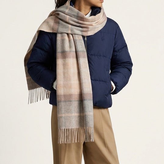 100% Lambswool Wide Scarf Soft Unisex Winter Wrap Heritage of Scotland - Mackellar Natural - Heritage Of Scotland -