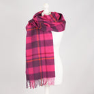100% Lambswool Wide Scarf Soft Unisex Winter Wrap Heritage of Scotland - Medieval Check - Cyclamen Pink and Eminence - Heritage Of Scotland -