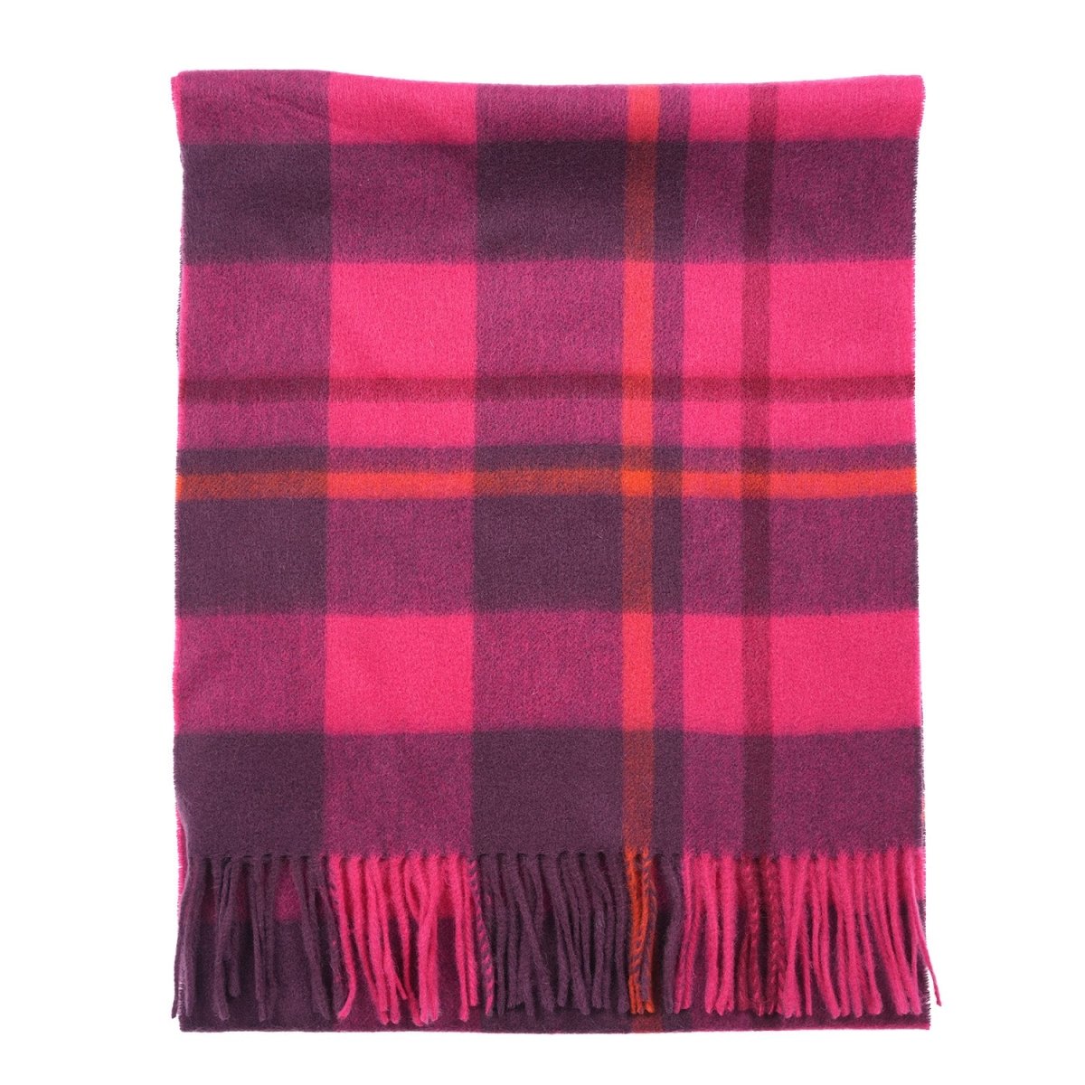 100% Lambswool Wide Scarf Soft Unisex Winter Wrap Heritage of Scotland - Medieval Check - Cyclamen Pink and Eminence - Heritage Of Scotland -