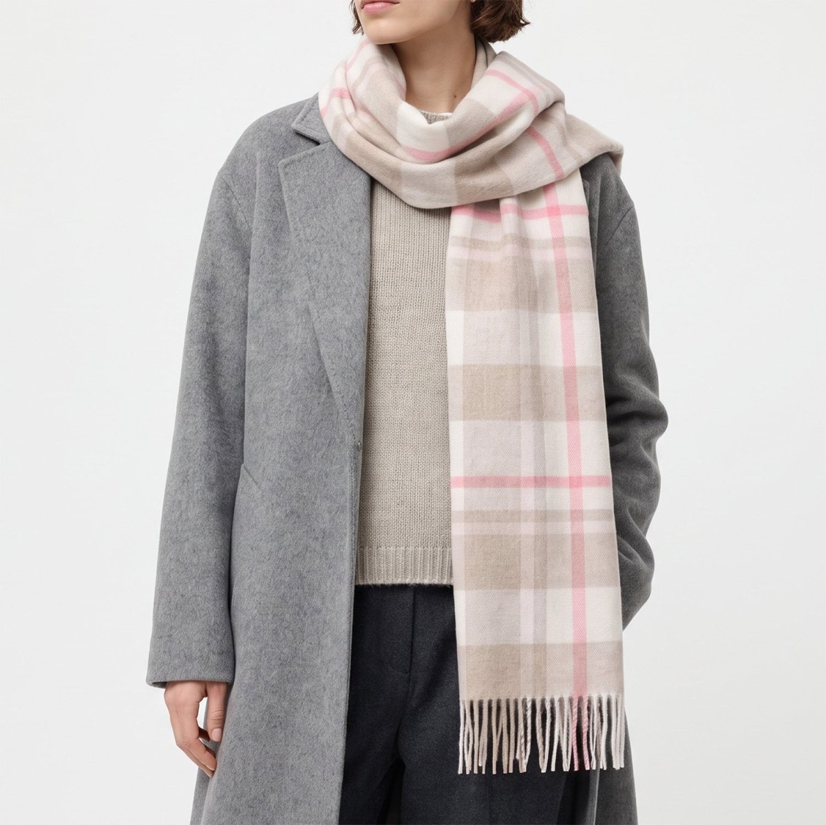 100% Lambswool Wide Scarf Soft Unisex Winter Wrap Heritage of Scotland - Orient Beige and Coral - Heritage Of Scotland -