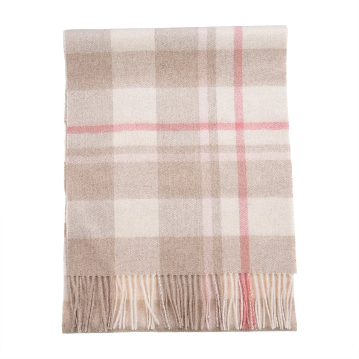 100% Lambswool Wide Scarf Soft Unisex Winter Wrap Heritage of Scotland - Orient Beige and Coral - Heritage Of Scotland -