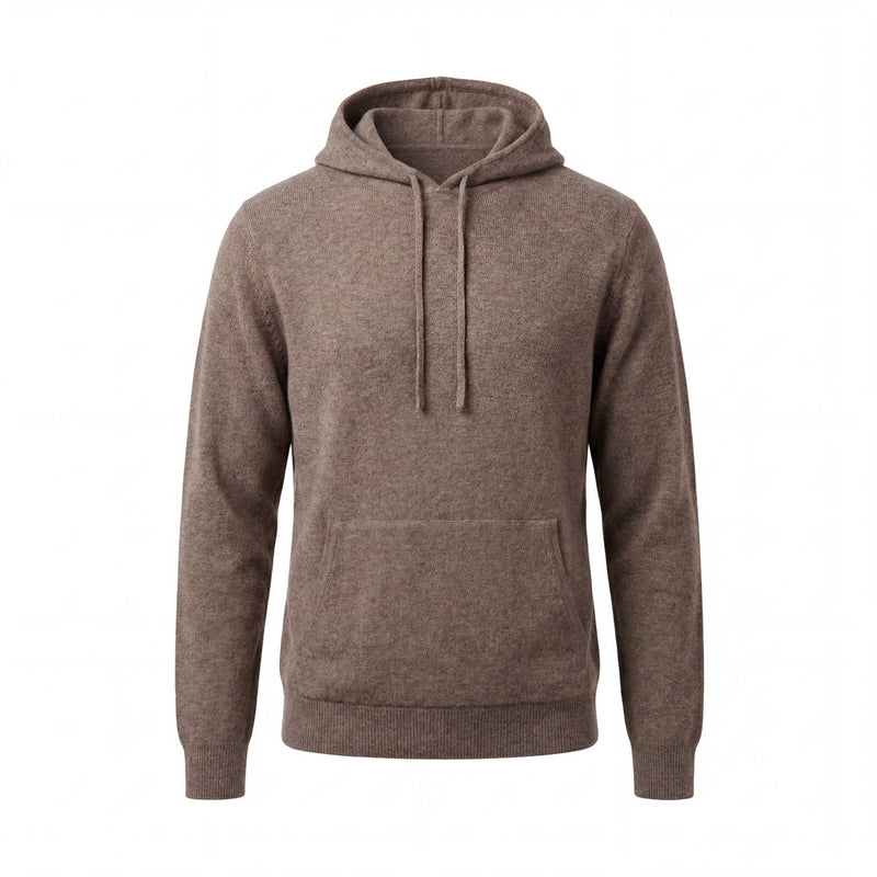 100% Merino Wool Hoodie with Pouch Pocket – BROWN MELANGE - Heritage Of Scotland - S