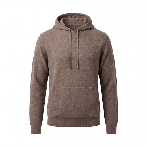 100% Merino Wool Hoodie with Pouch Pocket – BROWN MELANGE - Heritage Of Scotland - S