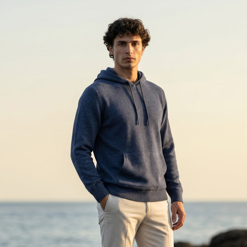 100% Merino Wool Hoodie with Pouch Pocket – DENIM - Heritage Of Scotland - S