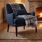 100% Pure Lambswool Blanket Throw – Luxury Soft Warm Wool Blanket - Home Décor - STEWART MUTED BLUE - Heritage Of Scotland -