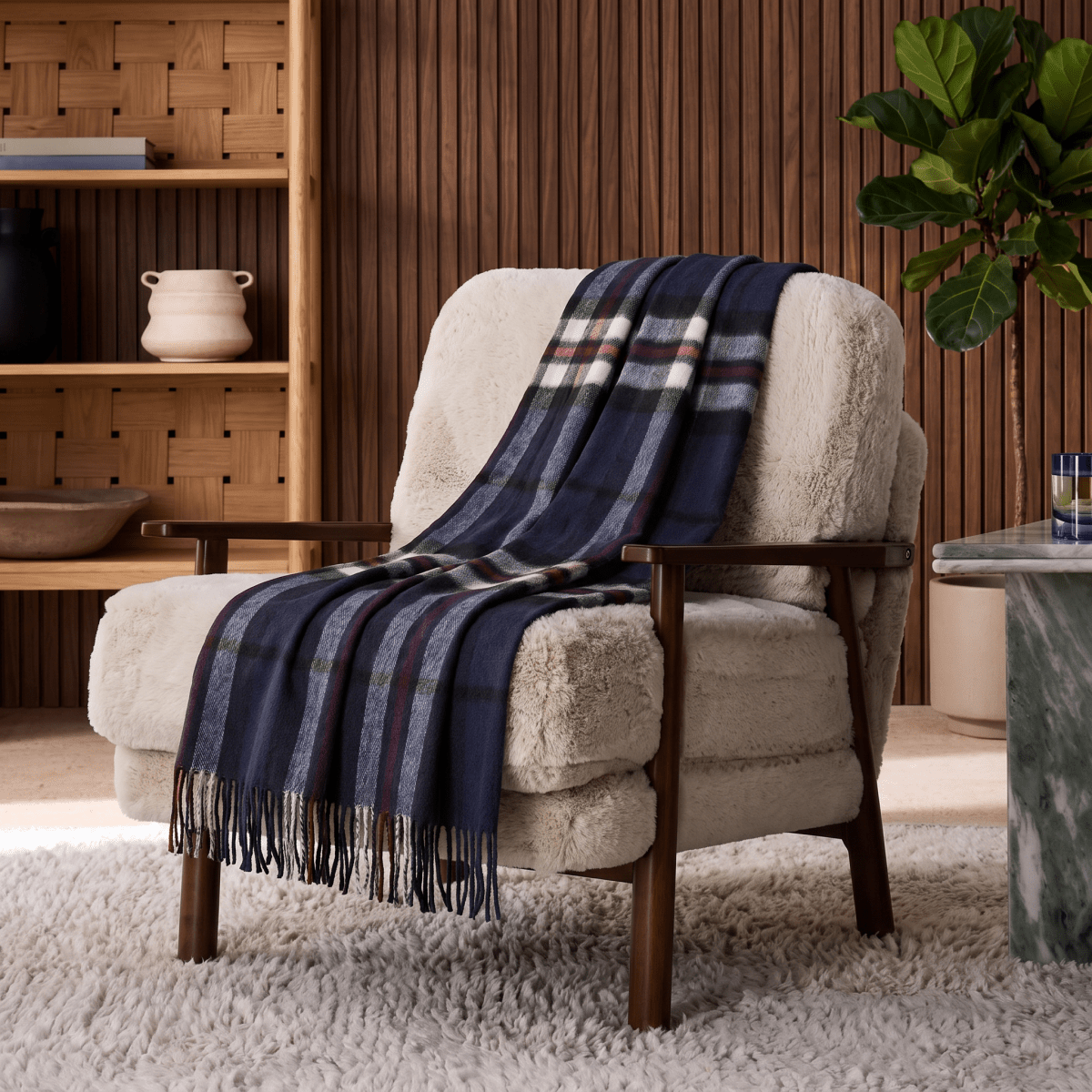 100% Pure Lambswool Tartan Blanket – Luxury Soft Warm Plaid Wool Throw - Home Décor - Thomson Navy - Heritage Of Scotland -