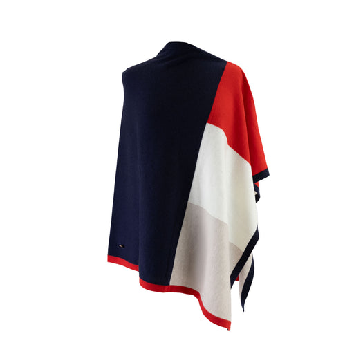 30% Cashmere Colour Block Poncho Navy Red White - Heritage Of Scotland - NAVY RED WHITE