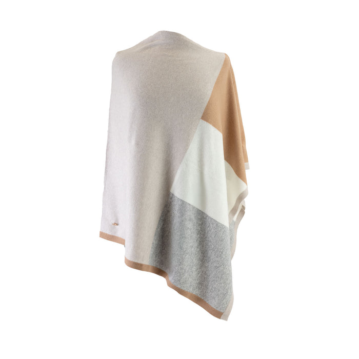 30% Cashmere Colour Block Poncho Neutral Mix - Heritage Of Scotland - NEUTRAL MIX