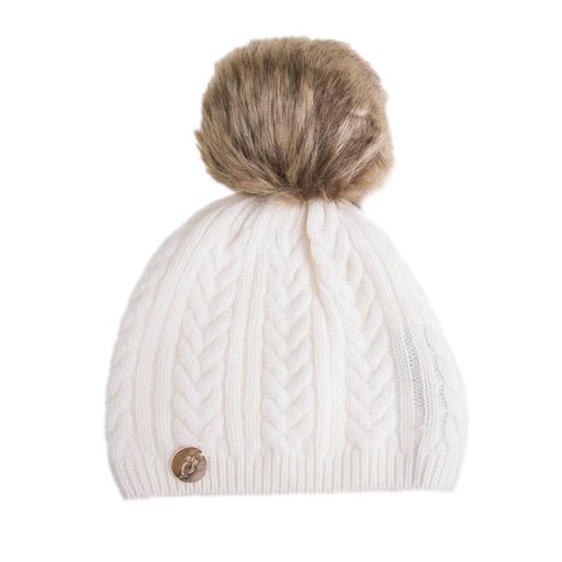 30% Cashmere Kids Cable Hat Ff Pom Angel/White Pom - Heritage Of Scotland - ANGEL/WHITE POM