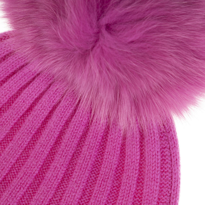 30% Cashmere Ladies Ava Rib Pom Pom Hat Rose Bud/Rose Bud Pom - Heritage Of Scotland - ROSE BUD/ROSE BUD POM