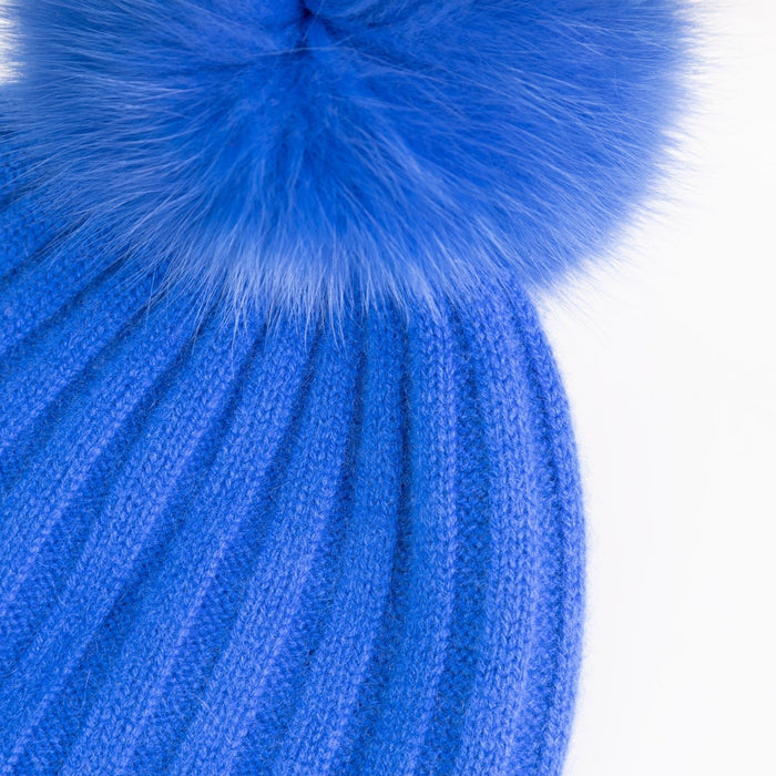 30% Cashmere Ladies Ava Rib Pom Pom Hat Skydiver/Skydiver Pom - Heritage Of Scotland - SKYDIVER/SKYDIVER POM