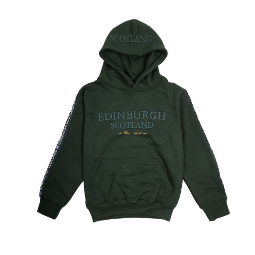 3D Emb Edin/Scot Kids Hooded Top Bottle Green - Heritage Of Scotland - BOTTLE GREEN