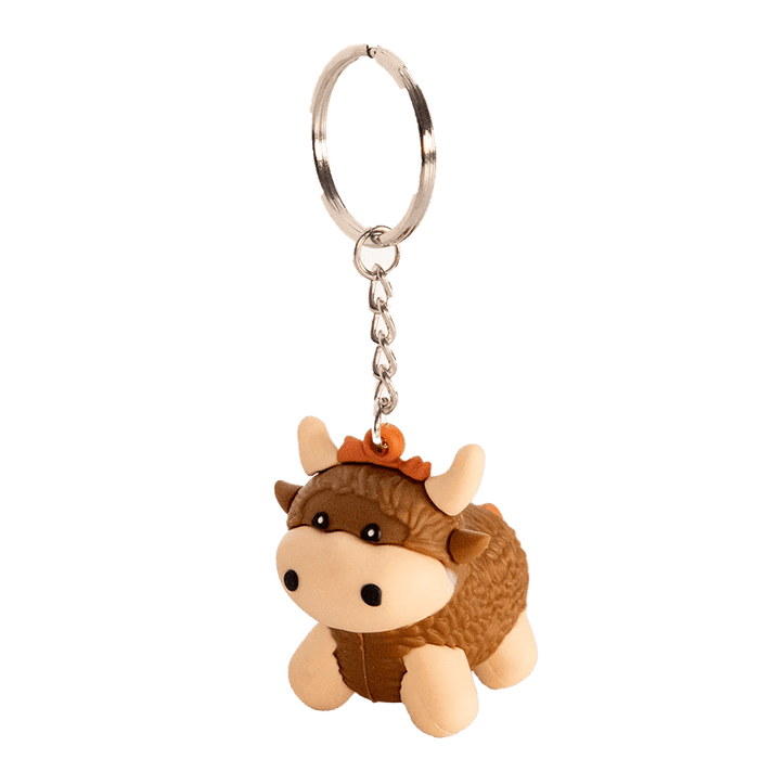 3D Rubber Keyring – Happy - ness or Highland Coo in Vibrant Colours - Heritage Of Scotland - Highland Coo