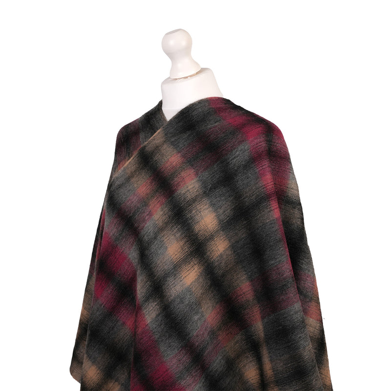 Edinburgh Lambswool Long Tartan Cape - Graded Block Check - Dress Black