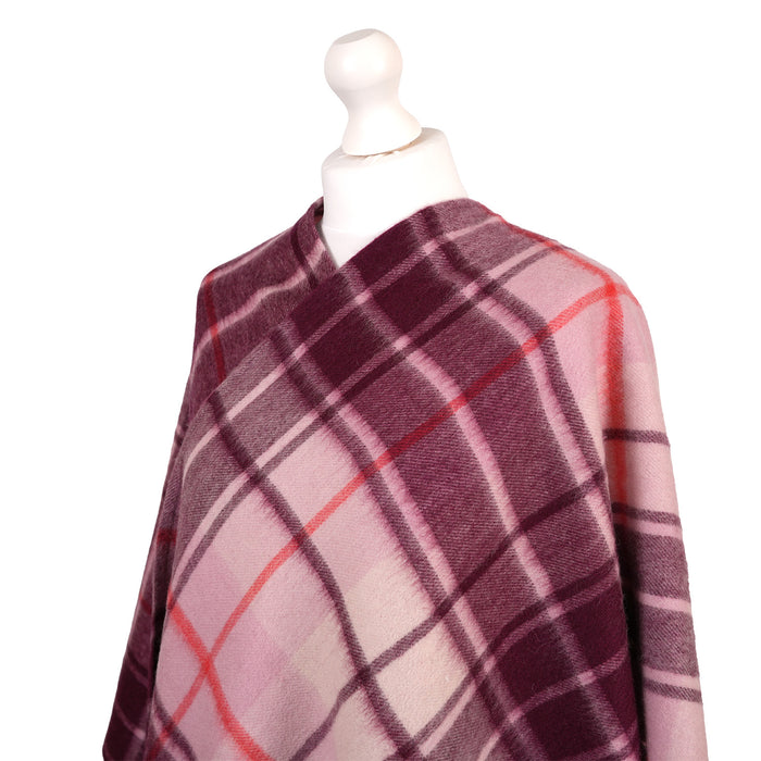 Edinburgh Lambswool Long Tartan Cape Mill Check Pink