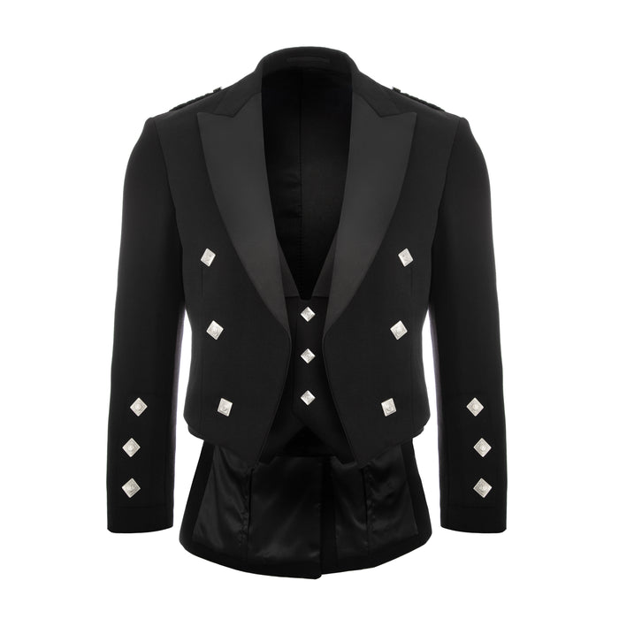 Men's Prince Charlie Kilt Jacket With 3 Button Waistcoat Black