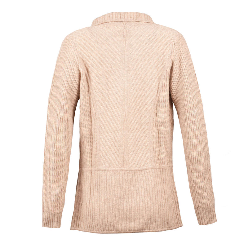 Damen Kaschmir 2 Ply Ribbed Plain Cardigan Sand Beige