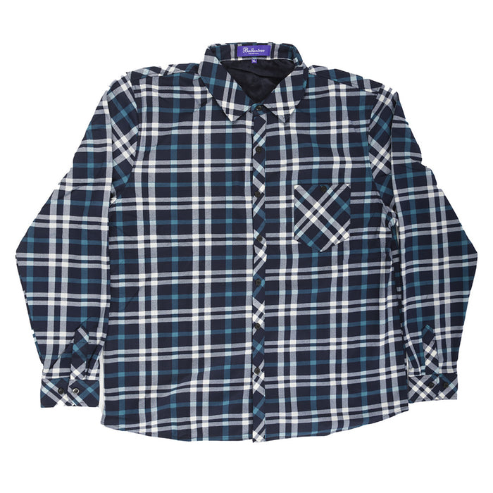 Men's Plaid Velour Lined Check Shirt Navy Check