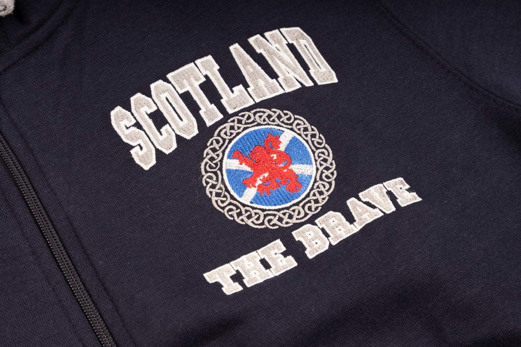 Zipped Hooded Sweatshirt Top Embroidered Scotland the Brave Celtic Lion Design