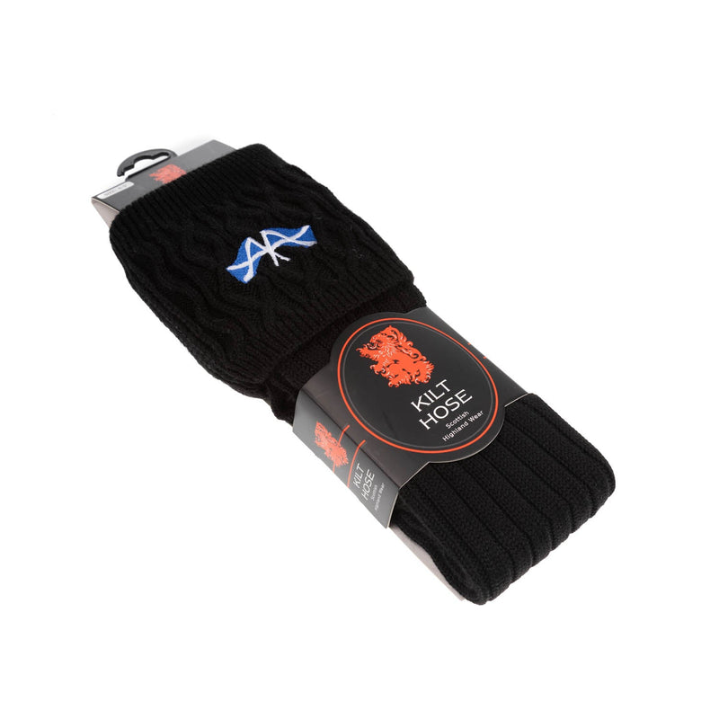 Adults 50% Embroidered Wool Kilt Socks Saltire / Black - Heritage Of Scotland - SALTIRE / BLACK