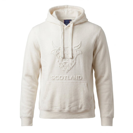Adults Cream Scotland Highland Cow Embossed Hoodie - Heritage Of Scotland - S