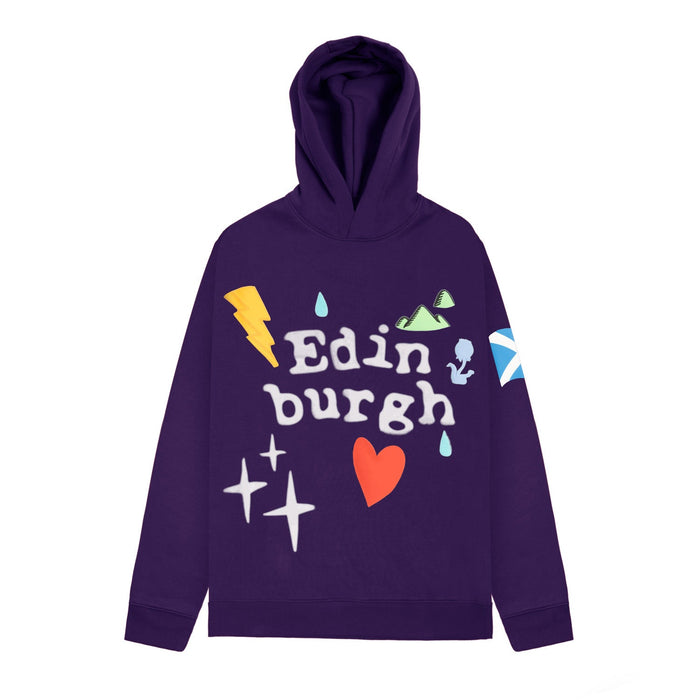 Adults Edin 3D Puff Printed Hooded Top – Purple - Heritage Of Scotland - XS