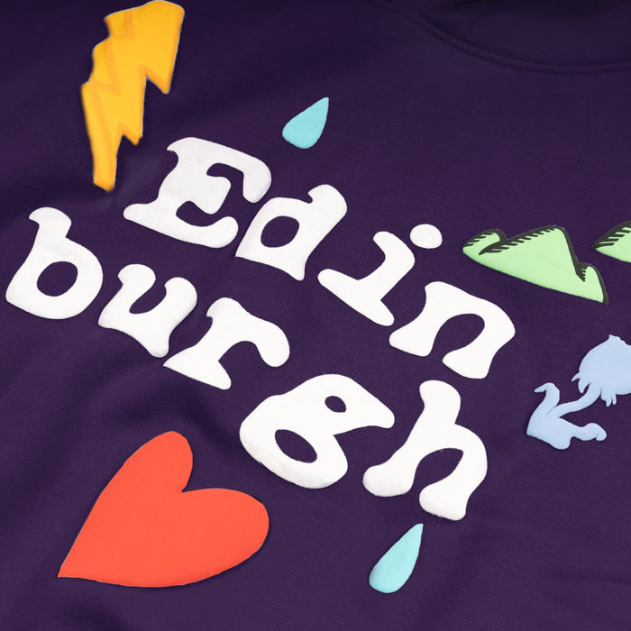 Adults Edin 3D Puff Printed Hooded Top – Purple - Heritage Of Scotland - XS