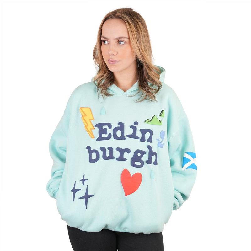 Adults Edinburgh 3D Puff Print Hoodie Aqua – Hooded Sweatshirt - Heritage Of Scotland - XS