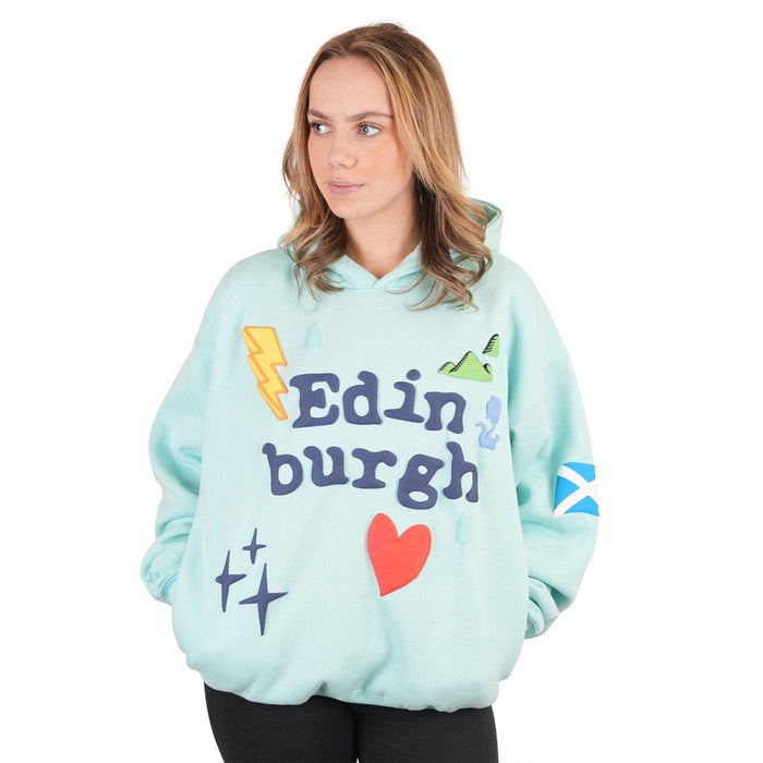 Adults Edinburgh 3D Puff Print Hoodie Aqua – Hooded Sweatshirt - Heritage Of Scotland - XS