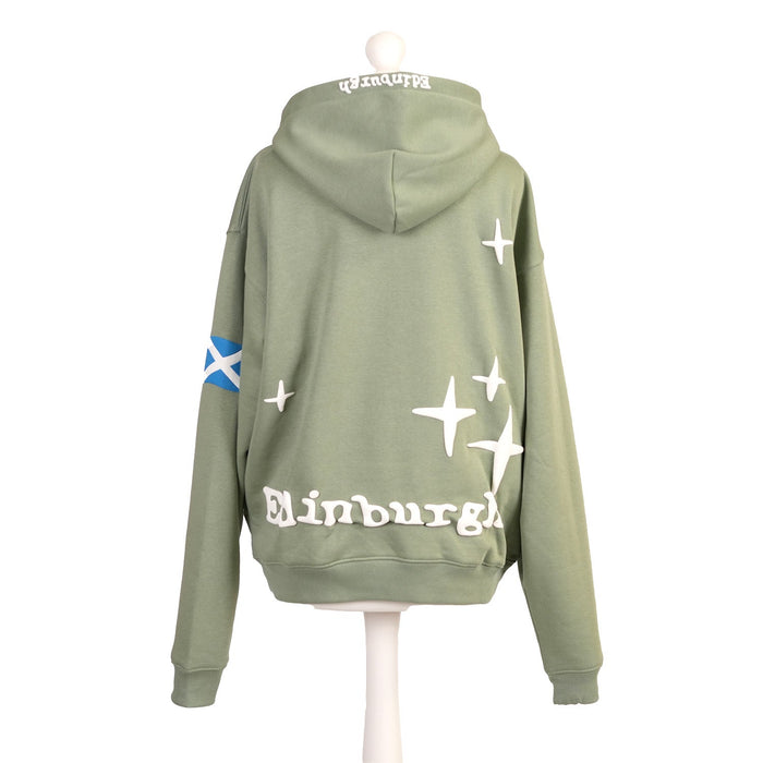 Adults Edinburgh 3D Puff Print Hoodie – Dusty Green - Heritage Of Scotland - XS