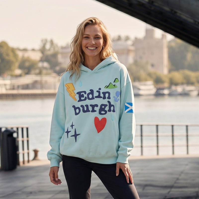 Adults Edinburgh 3D Puff Print Hoodie Aqua – Hooded Sweatshirt