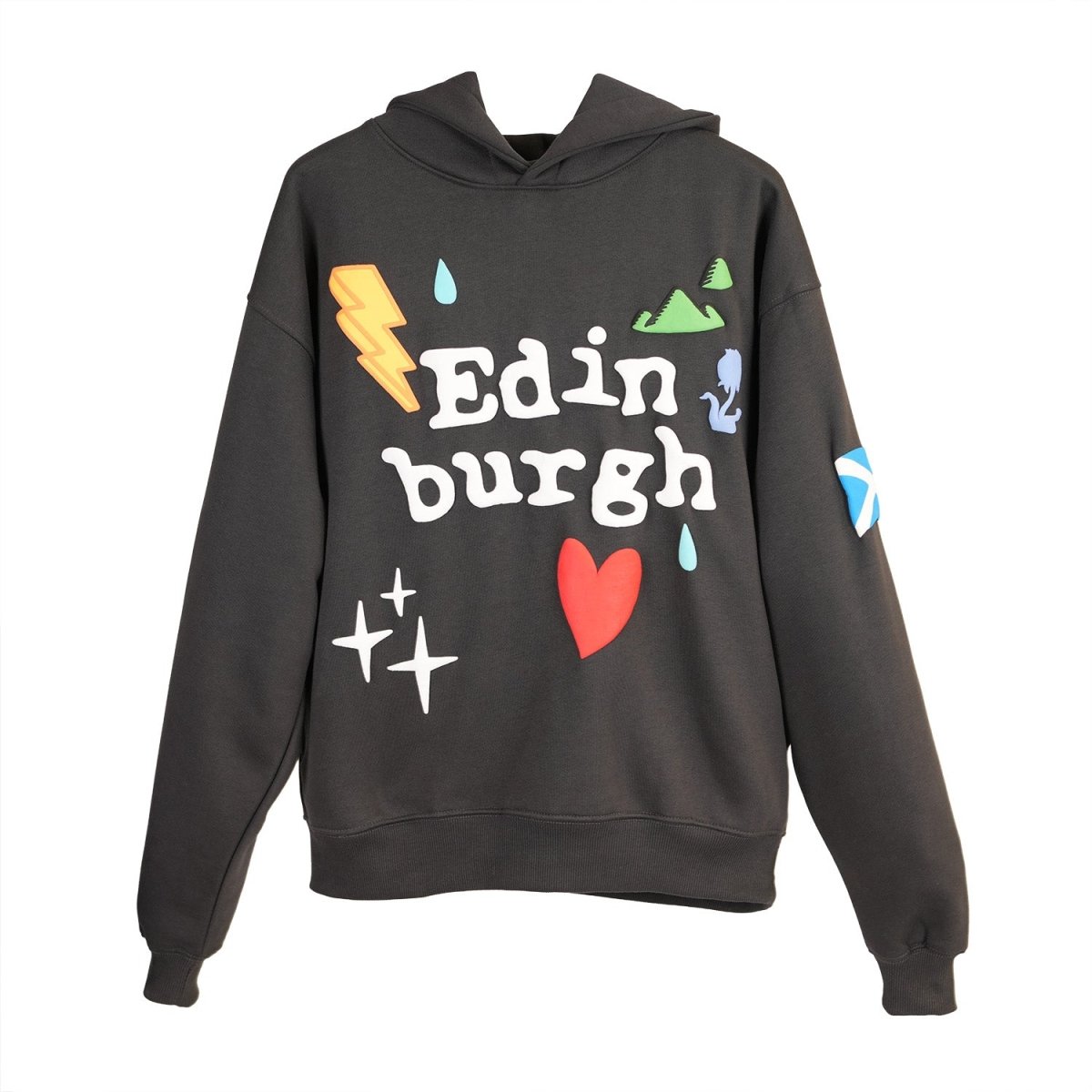 Adults Edinburgh 3D Puff Printed Hooded Top Charcoal - Heritage Of Scotland - CHARCOAL