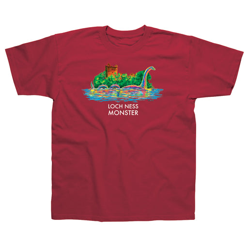 Adults Loch Ness Castle T - Shirt - Heritage Of Scotland - RED