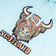Adults Pastel Highland Cow Hooded Top Aqua - Heritage Of Scotland - AQUA