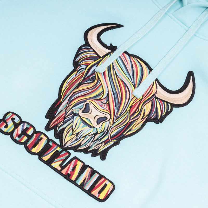 Adults Pastel Highland Cow Hooded Top Aqua - Heritage Of Scotland - AQUA