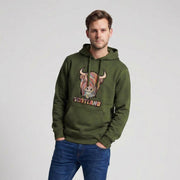 Adults Pastel Highland Cow Hooded Top – Asparagus Green - Heritage Of Scotland - XS