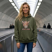 Adults Pastel Highland Cow Hooded Top – Asparagus Green - Heritage Of Scotland - XS