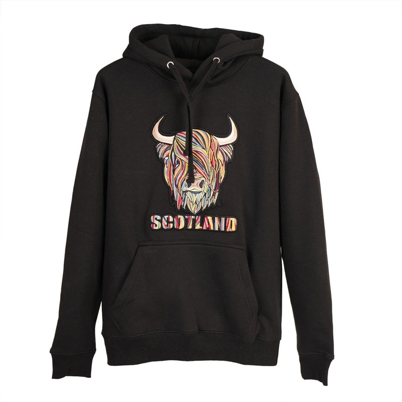 Adults Pastel Highland Cow Hooded Top Black - Heritage Of Scotland - BLACK