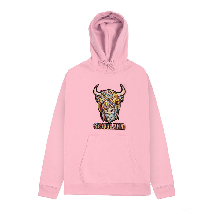 Adults Pastel Highland Cow Hooded Top Cherry Blossom - Heritage Of Scotland - CHERRY BLOSSOM
