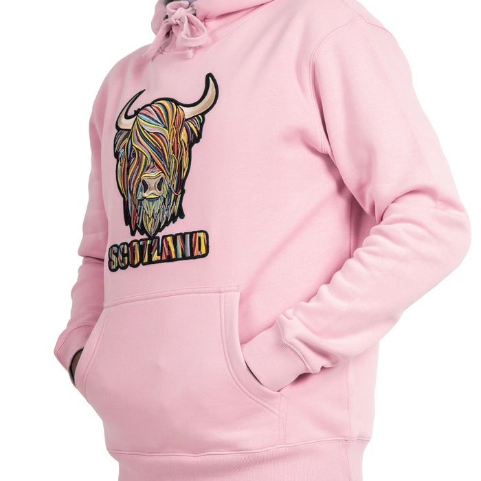 Adults Pastel Highland Cow Hooded Top Cherry Blossom - Heritage Of Scotland - CHERRY BLOSSOM