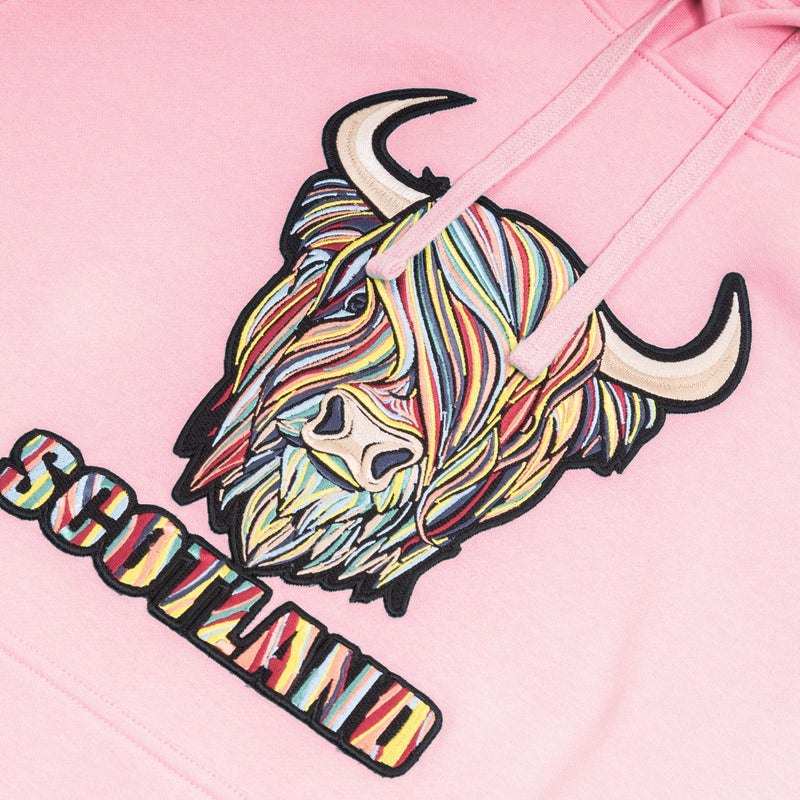 Adults Pastel Highland Cow Hooded Top Cherry Blossom - Heritage Of Scotland - CHERRY BLOSSOM