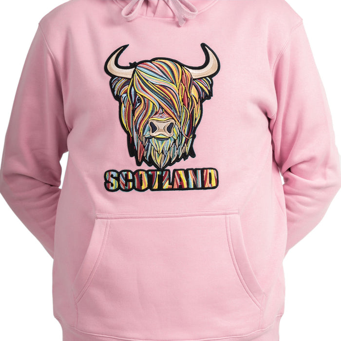 Adults Pastel Highland Cow Hooded Top Cherry Blossom - Heritage Of Scotland - CHERRY BLOSSOM