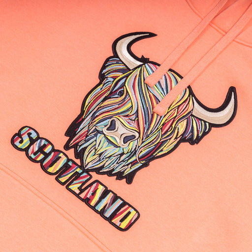 Adults Pastel Highland Cow Hooded Top Coral - Heritage Of Scotland - CORAL