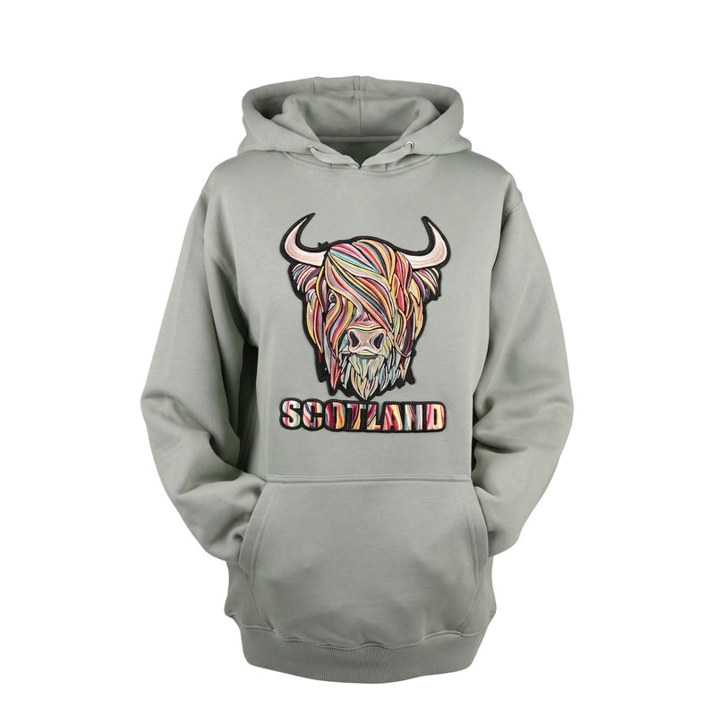 Adults Pastel Highland Cow Hooded Top - Dusty Green