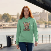 Adults Pastel Highland Cow Hooded Top Green - Heritage Of Scotland - GREEN