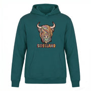 Adults Pastel Highland Cow Hooded Top Teal - Heritage Of Scotland - TEAL