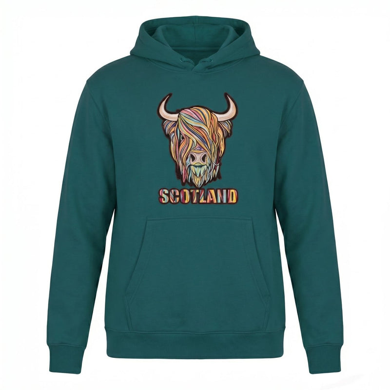Adults Pastel Highland Cow Hooded Top Teal - Heritage Of Scotland - TEAL