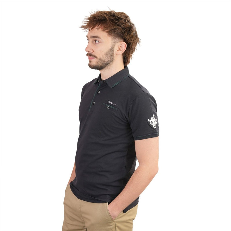 Adults Scotland Dawson Polo Shirt Navy/Black Watch - Heritage Of Scotland - NAVY/BLACK WATCH